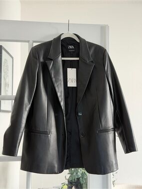 ZARA Black Vegan Leather Blazer